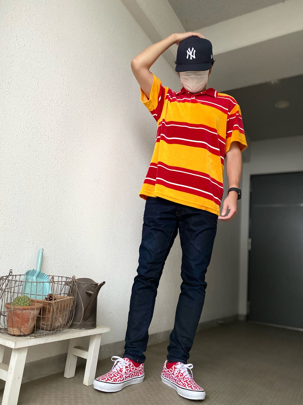 Supreme ストライプ ポロシャツ オレンジ 未使用・タグ付き】Nike ストライプ ポロシャツ オレンジ XL