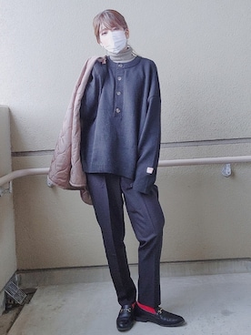 「moment+」｜「アイテム（ノーカラーコート）」を使った、siomanekiさん（レディース・155cm）の冬コーディネート
