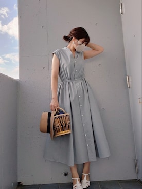 「アイテム（かごバッグ）」を使った、siomanekiさん（レディース・155cm）の夏コーディネート