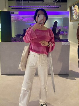 「UNIQLO（ユニクロ）のハイライズワイドストレートジーンズ（デニムパンツ）」を使った、comicalさん（レディース・157cm）の夏コーディネート