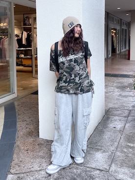 「X-girl（エックスガール）のFACE LABEL 2WAY MESH KNAPSACK（バックパック/リュック、ブラック系）」を使った、MIUさん（レディース・160cm）の夏コーディネート