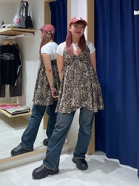 「X-girl（エックスガール）のCAMI MINI DRESS（ワンピース、ベージュ系）」を使った、MIUさん（レディース・160cm）の夏コーディネート