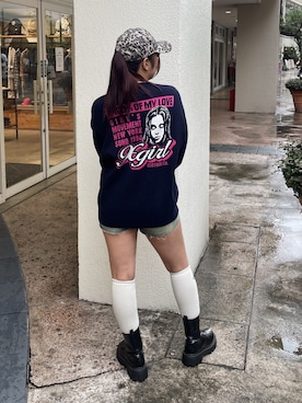 「X-girl（エックスガール）のアイテム（キャップ）」を使った、MIUさん（レディース・160cm）の秋コーディネート