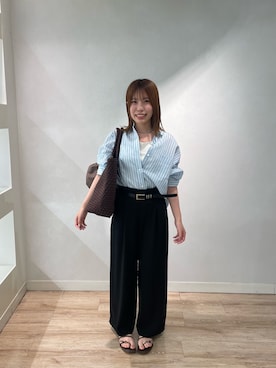 「NOLLEY’S Sophi（ノーリーズソフィ）の《セットアップ対応》ウォッシャブルエアリージョーゼットイージーワイドパンツ（その他パンツ、ブラック系）」を使った、fujiwaraさん（レディース・153cm）の春コーディネート