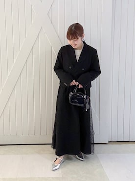 「LOWRYS FARM（ローリーズファーム）のパールタレンネックレス　249411（ネックレス、ホワイト系）」を使った、RIKOさん（レディース・155cm）の冬コーディネート