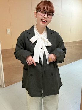 「LOWRYS FARM（ローリーズファーム）のステンレスＢＩＧリング  588511（リング、ゴールド系）」を使った、RIKOさん（レディース・155cm）の冬コーディネート