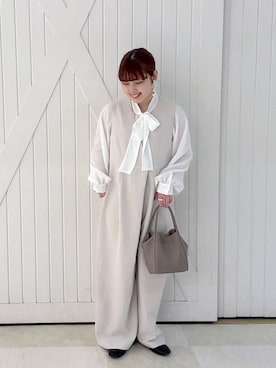 「アイテム（つなぎ/オールインワン）」を使った、RIKOさん（レディース・155cm）の冬コーディネート