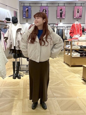 「LOWRYS FARM（ローリーズファーム）のモンスターショートコート　 128076（その他アウター、ホワイト系）」を使った、RIKOさん（レディース・155cm）の冬コーディネート