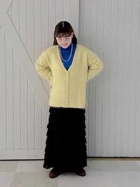 「LOWRYS FARM（ローリーズファーム）のシャギーロングＶカーディガン　595935（カーディガン/ボレロ）」を使った、RIKOさん（レディース・155cm）の秋コーディネート