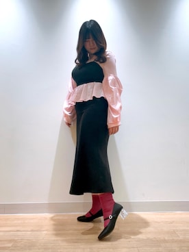 「HIMIKO（ヒミコ）の【HIMIKO】HANAE MORI×HIMIKO クリアヒールメリージェーン/ 661128（パンプス、ブラック系）」を使った、卑弥呼　川西阪急さん（レディース・152cm）の春コーディネート