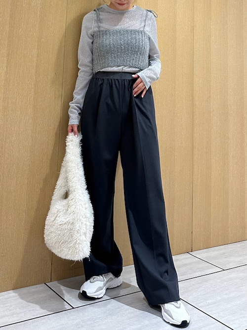 emmi スラックス パンツ ジャガードゴムタックパンツ レディース