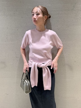 「emmi（エミ）のフェイクレザーパイピングミニボストンバッグ（ボストンバッグ）」を使った、emmiさん（レディース・157cm）の秋コーディネート