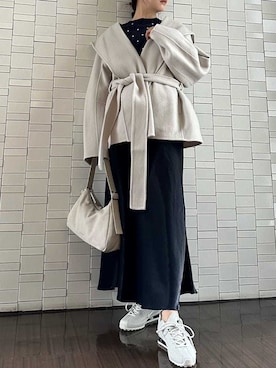 「アイテム（ダッフルコート）」を使った、emmiさん（レディース・157cm）の秋コーディネート