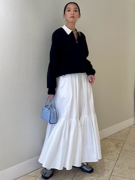 「emmi（エミ）のフェイクレザーパイピングミニボストンバッグ（ボストンバッグ）」を使った、emmiさん（レディース・165cm）の秋コーディネート