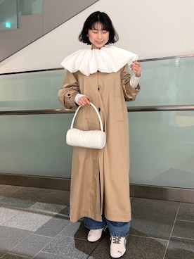 「アイテム（ステンカラーコート）」を使った、emmiさん（メンズ・155cm）の冬コーディネート