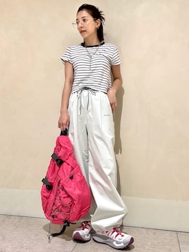 「emmi（エミ）の【セットアップ対応】eco 防水パンツ（その他パンツ、ベージュ系）」を使った、emmiさんの夏コーディネート