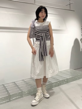 「アイテム（スカート）」を使った、emmiさん（メンズ・155cm）の夏コーディネート