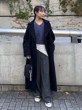 「アイテム（チェスターコート）」を使った、emmiさん（レディース・161cm）の冬コーディネート