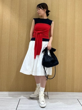 「アイテム（スカート、ホワイト系）」を使った、emmiさん（レディース・159cm）の夏コーディネート