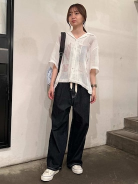 ウエストギャザーワイドパンツを使った人気ファッション