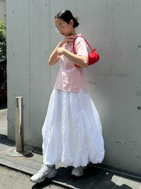 「アイテム（ポロシャツ）」を使った、emmiさん（レディース・165cm）の夏コーディネート