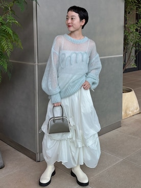 「emmi（エミ）のフェイクレザーパイピングミニボストンバッグ（ボストンバッグ）」を使った、emmiさん（レディース・153cm）の秋コーディネート