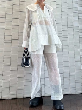 「アイテム（バッグ、ブルー系）」を使った、emmiさん（レディース・157cm）の夏コーディネート