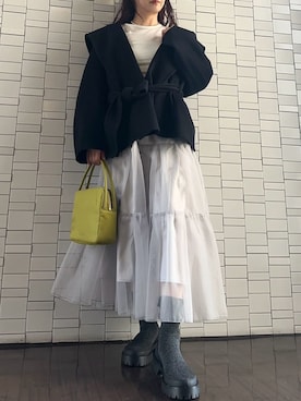 「アイテム（ダッフルコート）」を使った、emmiさん（レディース・157cm）の冬コーディネート