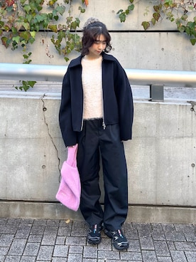 「ニット」｜「アイテム（その他アウター）」を使った、emmiさん（メンズ・155cm）の冬コーディネート