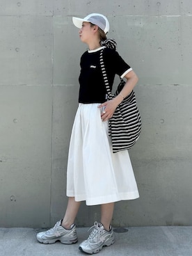 「バッグ」｜「アイテム（帽子）」を使った、emmiさん（レディース・157cm）の夏コーディネート