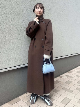 「emmi（エミ）のフェイクレザーパイピングミニボストンバッグ（ボストンバッグ）」を使った、emmiさん（レディース・161cm）の秋コーディネート