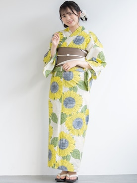 「アイテム（浴衣、イエロー系）」を使った、SOUBIENさん（レディース・159cm）の夏コーディネート