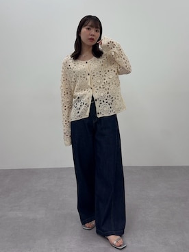 「nissen（ニッセン）の＜2月20日午前11時販売開始＞【i Deni】6.7ozデニムバギーパンツ（はっ水）＜大きいサイズ有＞（スウェットパンツ、ブルー系）」を使った、ちささん（レディース・158cm）の春コーディネート