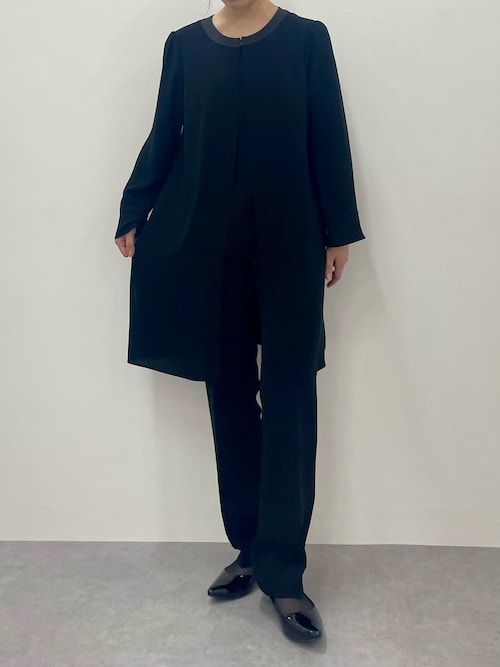 ニットパンツスーツ セール】【喪服・礼服】洗える防しわロング羽織重ね着風前開き