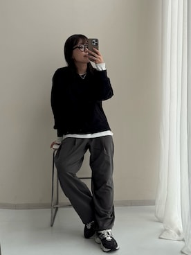 「nissen（ニッセン）の＜2月20日午前11時販売開始＞モダンベルテッドワイドスラックス（UVカット・防しわ）＜大きいサイズ有＞（パンツ、グレー系）」を使った、ちささん（レディース・158cm）の春コーディネート