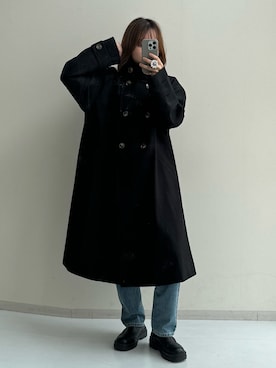 「nissen（ニッセン）のハイウエストストレートデニムパンツ　ノンストレッチジーンズ（デニムパンツ）」を使った、ちささん（レディース・158cm）の秋コーディネート