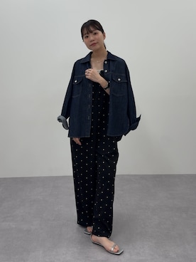 「nissen（ニッセン）の＜2月20日午前11時販売開始＞【i Deni】6.7ozデニムシャツジャケット（はっ水）＜大きいサイズ有＞（ジャケット/アウター、ブルー系）」を使った、ちささん（レディース・158cm）の春コーディネート