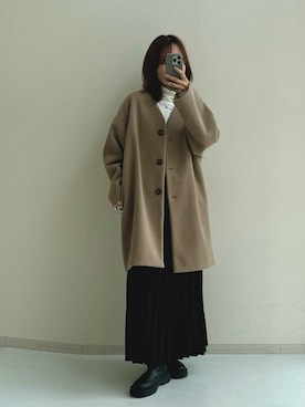 「レギュラー」｜「アイテム（ノーカラーコート）」を使った、ちささん（レディース・158cm）の秋コーディネート