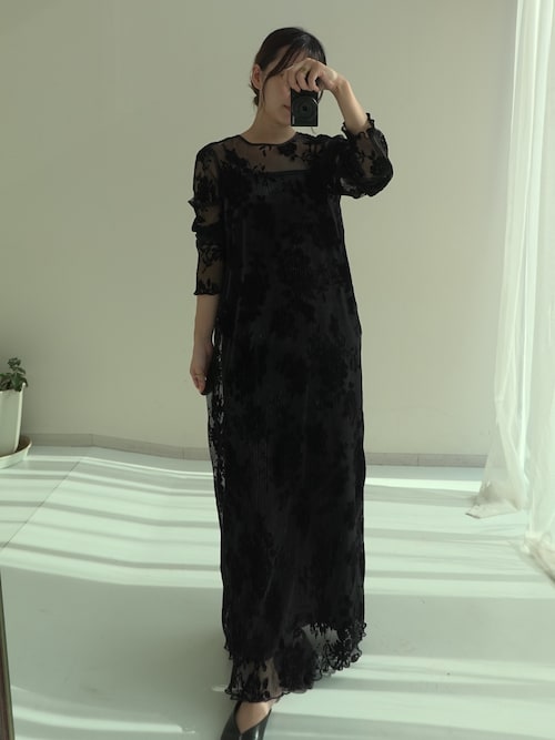 2WAYベロアフロッキープリーツワンピースドレスベロアキャミワンピース付3L 2WAYベロアフロッキープリーツワンピースドレス（ベロアキャミ