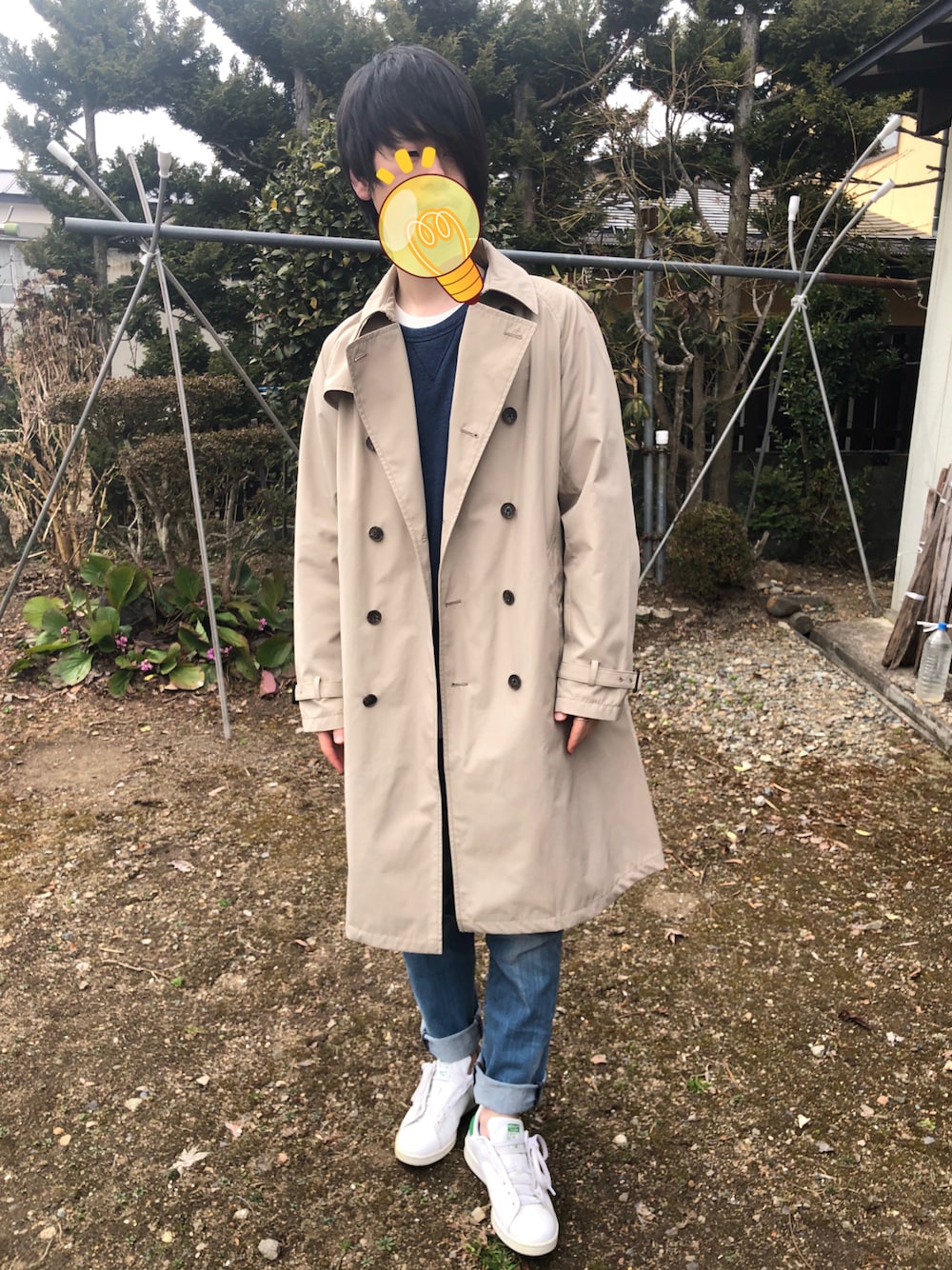「NANO universeのアイテム（トレンチコート、ベージュ系）」を使った、coro助さん（メンズ・178cm）の春コーディネートの1枚目の写真