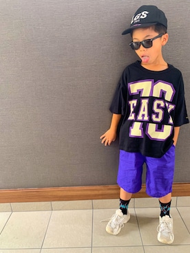 「LEGURUS STANDARD（レグルススタンダード）のアイテム（キャップ）」を使った、わにさん（キッズ・124cm）の夏コーディネート