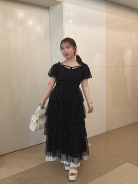 「one after another NICE CLAUP(ワンアフターアナザーナイスクラップ)の【Black Ribbon Collection】バックリボンティアーワンピース(ワンピース、その他)」を使った、mirekaさん(レディース・146cm)の春コーディネート