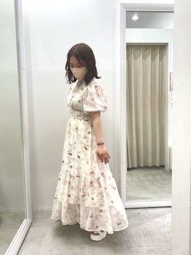 ナイスクラップ　水彩花柄シャーリングワンピース セール】【再入荷】水彩花柄シャーリングワンピース（ワンピース