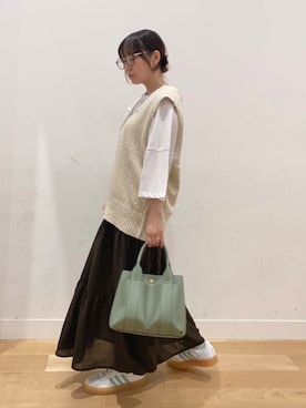 「アイテム（スカート、ブラウン系）」を使った、はっしーさん（レディース・153cm）の夏コーディネート
