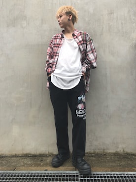 「PLEASURES（プレジャー）のアイテム（パンツ）」を使った、クロカワ　リオさん（メンズ・170cm）の夏コーディネート