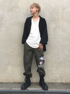 「PLEASURES（プレジャー）のアイテム（パンツ）」を使った、クロカワ　リオさん（メンズ・170cm）の夏コーディネート