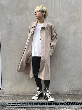「A4A（エーフォーエー）のアイテム（ステンカラーコート）」を使った、クロカワ　リオさん（メンズ・170cm）の冬コーディネート