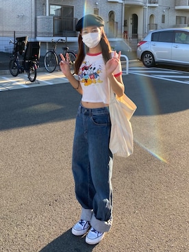 「FOREVER 21（フォーエバー トゥエンティーワン）のアイテム（Tシャツ/カットソー、ホワイト系）」を使った、chamiさん（レディース・149cm）の秋コーディネート