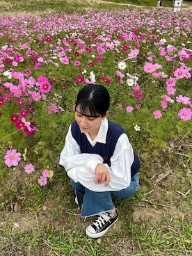 「H&M（エイチ・アンド・エム）のアイテム（シャツ/ブラウス、ホワイト系）」を使った、ayaneさん（レディース・155cm）の秋コーディネート