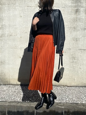 「オレンジスカート」｜Ri!さん（レディース・159cm）の冬コーディネート